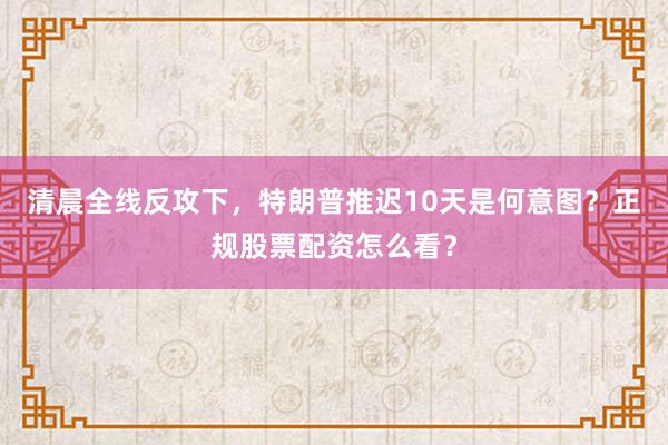 清晨全线反攻下，特朗普推迟10天是何意图？正规股票配资怎么看？
