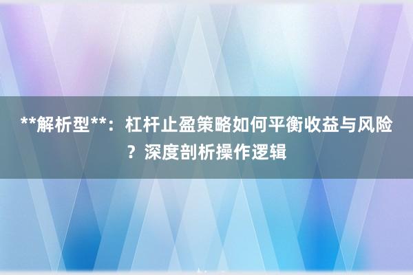**解析型**：杠杆止盈策略如何平衡收益与风险？深度剖析操作逻辑