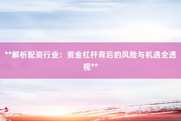 **解析配资行业：资金杠杆背后的风险与机遇全透视**