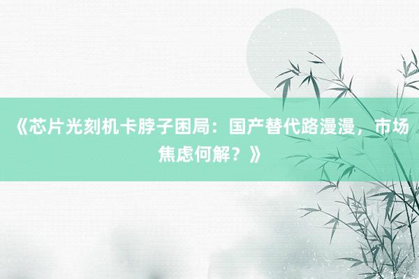 《芯片光刻机卡脖子困局：国产替代路漫漫，市场焦虑何解？》