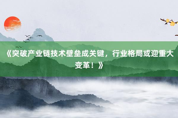 《突破产业链技术壁垒成关键，行业格局或迎重大变革！》