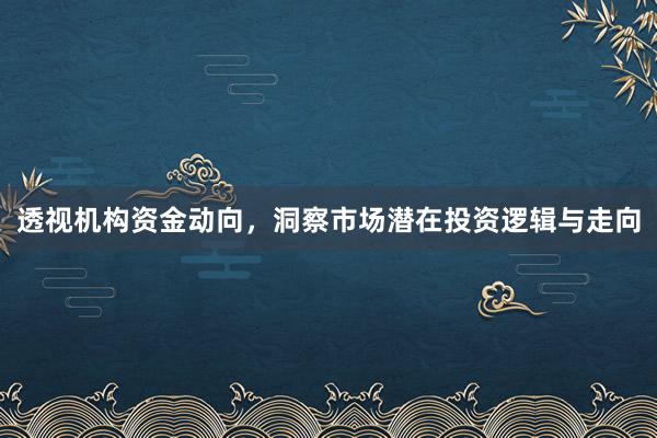透视机构资金动向，洞察市场潜在投资逻辑与走向