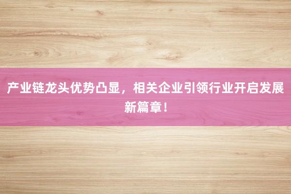 产业链龙头优势凸显，相关企业引领行业开启发展新篇章！