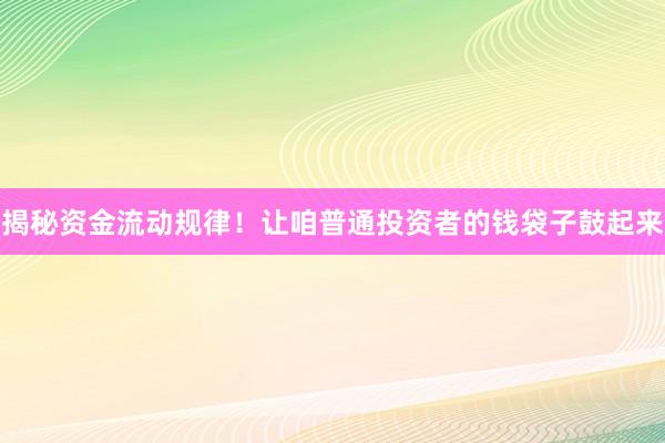 揭秘资金流动规律！让咱普通投资者的钱袋子鼓起来