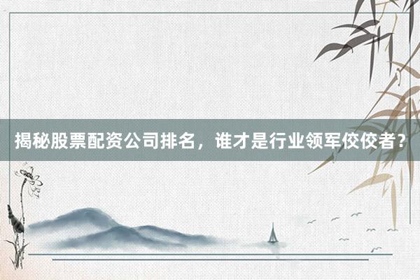 揭秘股票配资公司排名，谁才是行业领军佼佼者？
