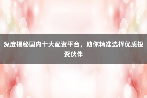 深度揭秘国内十大配资平台,助你精准选择优质投资伙伴