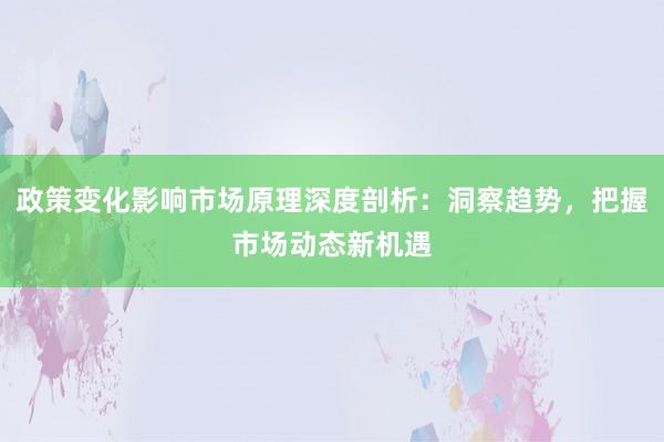 政策变化影响市场原理深度剖析：洞察趋势，把握市场动态新机遇